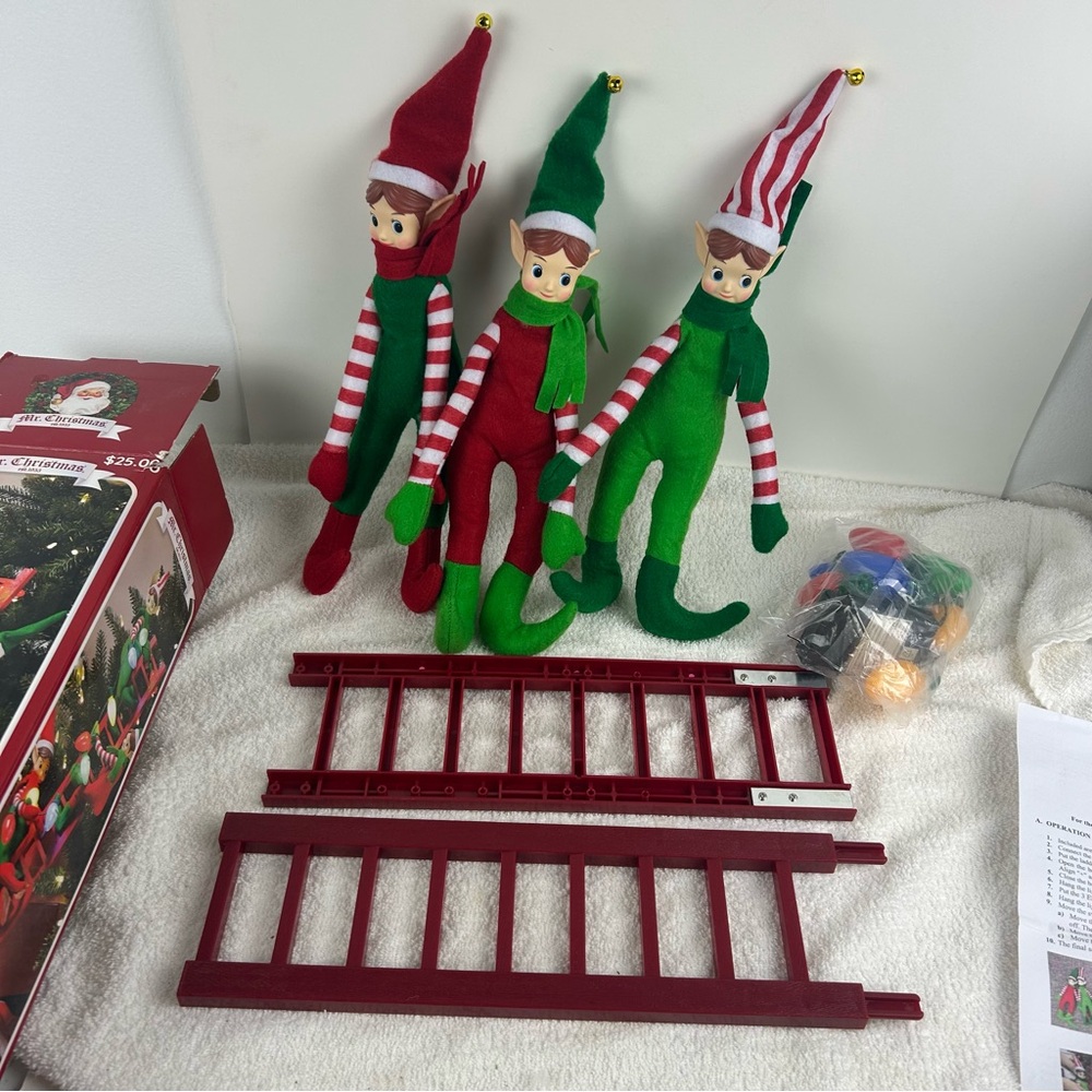 NOS - Mr. Christmas Climbing Elves Tree Trimmers Ladder Lights 27.5” - Picture 7 of 15
